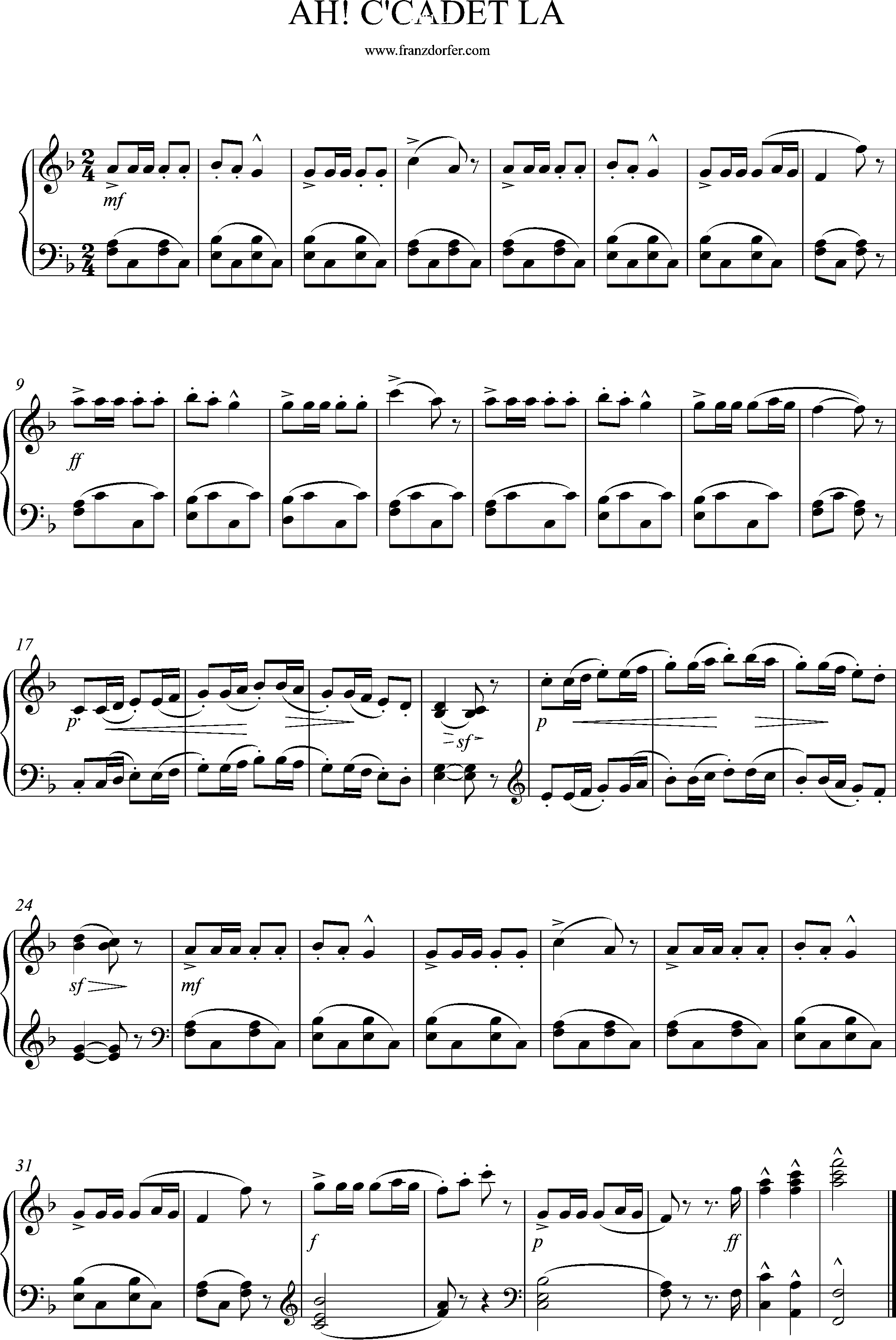 piano sheetmusic, F-Major